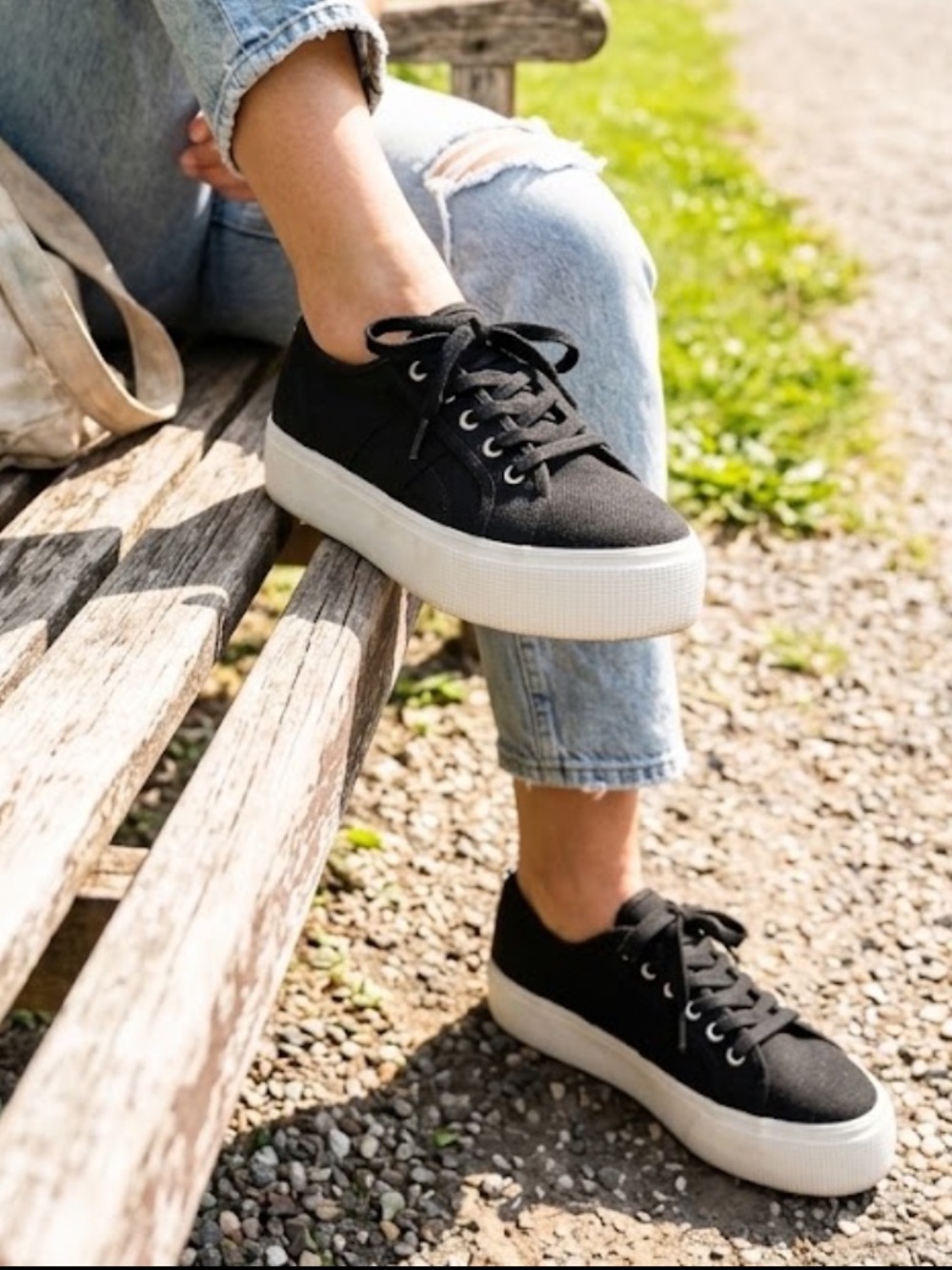 Steve Madden Platform Black Canvas Lace-Up Sneakers Size 7.5 - Picture 12 of 15